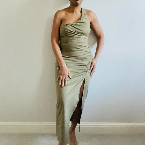 Zara khaki asymmetric midi - khaki,