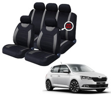 FOR Skoda Fabia Black & Grey Car Seat Covers Protectors Full Set Washable Pet