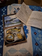 Vintage Pocket Watch Set Spitfire Boxed RAF British Collectible Militaria Rare