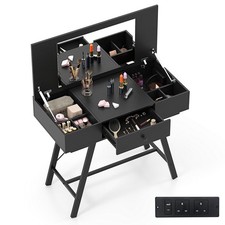 COSTWAY 2-in-1 Vanity Desk Flip Top Vanity Table with Mirror-Black