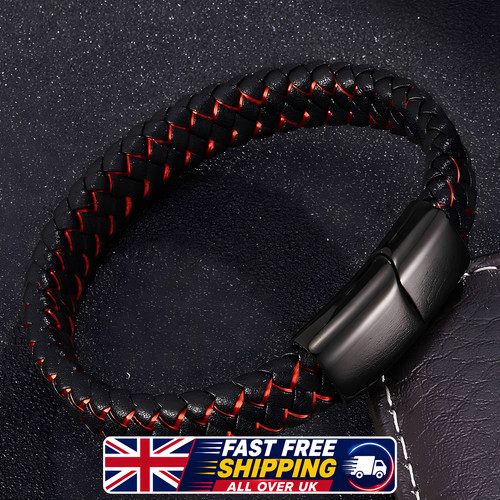 Men braided leather bracelet - leather,