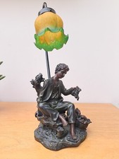Vintage Art Deco Style Widdop Bingham Bronze Resin Table Lamp Lily Shade Boy Dog