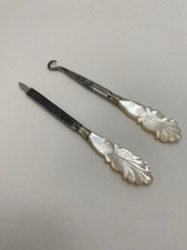 Beautiful Vintage Button Hook & Nail File With Mother of Pearl Handle