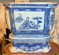 VINTAGE CHINESE  BLUE AND WHITE   BONSAI/JARDINIERE POT WITH STAND 25cm Planter