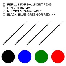 Ballpoint Pen Refills Length 107 mm Biro Pen Refills for School Office Reception