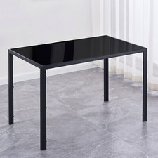 Rectangular Black Tempered Glass Dining Table Metal Frame Dining Room Kitchen