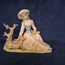 Vintage Tengra Valencia Figurine Shepherdess with fawn deer RARE - Lladro style
