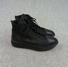 ECCO Soft 3 High Top Trainers Women's Size UK 5 Black Leather Textile Lace Up