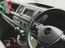 FITS DODGE RAM SRT-10 04-06 BLACK LEATHER STEERING WHEEL COVER | GREEN STITCH
