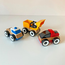 Ikea Lillabo 3 Wooden Vehicles Digger, Sports Car & Police Car