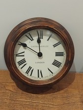 Vintage Laura Ashley Wall Clock Dark Wood Effect, Roman Numerals, 25cm diameter