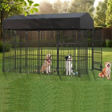 XXL Large Metal Tube Dog Kennel Crate Pet House Cage Chicken Run W/Cover & Stake