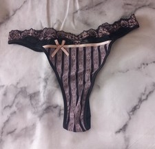 Black Pink Striped Thong Tanga