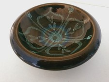 Vintage Lotus Studio Pottery Dish Green Glazed Floral Pattern 1960'S/70s S Devon