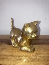 Vintage Large Brass Cat / Kitten Sculpture 16cm In Length