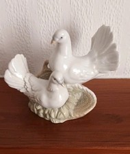 Vintage M Requema Porcelain Doves Resting On Basket Valencia Spain Immaculate