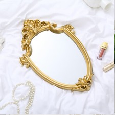Vintage Carved Decorative Wall Mirror Bedroom Dresser Hanging Antique Gold Frame