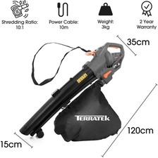 Terratek Garden Leaf Blower Electric Vacuum and Shredder 3000W 35L Leaf Bag