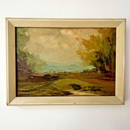 Oil board framed signed - &,