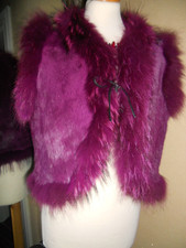 NEW MAGENTA REAL FUR GILET/WAISTCOAT - M - THONG TIE, LONGER FUR EDGED, LINED***