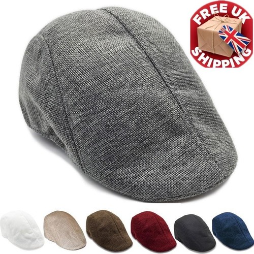 Men linen look beret - look, flat