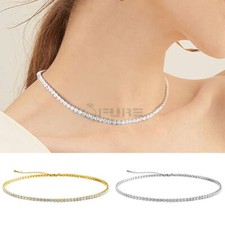 Tennis Choker Necklace Iced Out Cubic Zirconia Sterling Silver Women Jewellery