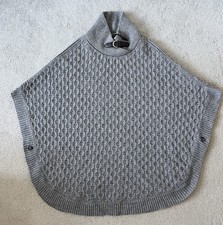 Massimo Dutti Wool Angora Cashmere Blend Grey Cable Knit Poncho Shawl Medium