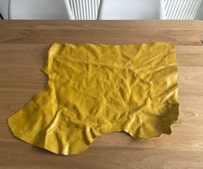 Mustard Yellow Leather Piece - Yellow Cowhide Leather Piece Offcut