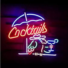 Cocktail Cocktails Parrot Umbrella 20"x16" Neon Sign Lamp Light Decor Bar EY
