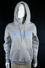 Hustler Unisex  Grey Hoodie SMALL  Pocket Fleece Blue Logo
