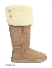 UGG Bailey Button Over the Knee Chestnut Suede Fur Boots Womens Size 8