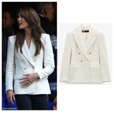 Zara Double Breasted Textured Tweed Boucle Ecru Blazer Jacket ASO Kate M 10 12