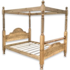 Classic Pine Bed Frame 5FT King Size FOUR POSTER Barley Twist Rail & Posts