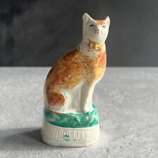 Antique Spongeware Staffordshire Cat sat on A Cushion C 1860 AF