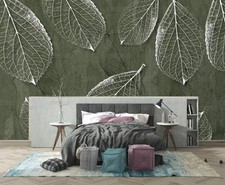 3D Hand Drawn Tropical Leaves Self-adhesive Removeable Wallpaper Wall Mural