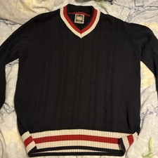 Cricket Style V Neck Sweater Pullover Blue Size Large 100% Cotton