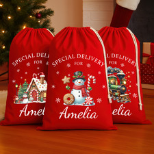 Personalised Red Christmas Santa Sack -  Large 75cm x 49cm Xmas Bag Any Name