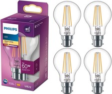 PHILIPS B22 LED Clear Filament Light Bulbs 806 Lumens - 4 Pack