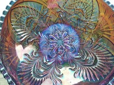 Rare Antique Heavy Large Blue Carnival Glass Iridescent Bowl Imperial Headdress