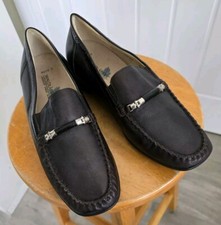 Waldlaufer Loafer Shoes UK 5.5H Black Leather Slip On Weite Luftpolster