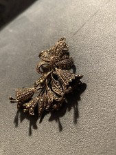Art Deco Vintage Marcasite and Sterling Silver Floral And Bow Brooch Pin 27gm