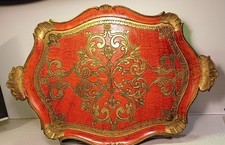 Vintage Italian Florentine Baroque Style Tray - Red & Gold - 55cm