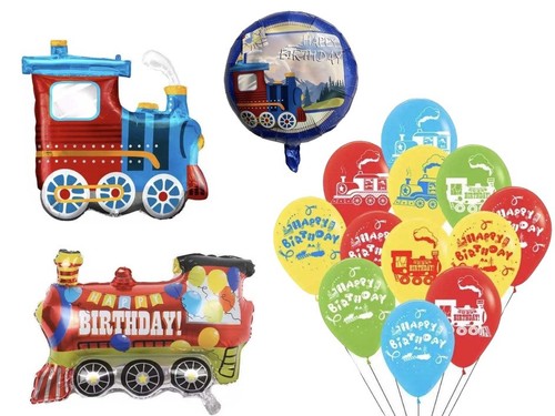 Train birthday balloons party - balloons,