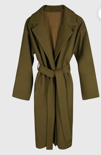 Khaki wool belted cocoon wrap - belted,