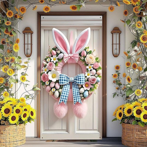 Easter bunny wreath door cover - wreath,