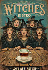 Witches Bistro  Metal Sign, Witches Sign, Coffee Plaque