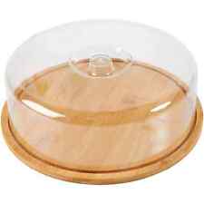 26cm Cake Stand with Glass Lid Wooden Cake Plate with Dome Cake Display Cover