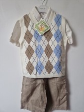 Spanish Couche Tot Argyle Tank Jumoer Shirt Shorts Hat Outfit Set Age 4 - 5