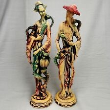 Pair of Signed Vintage Chinese Soapstone Figures 1950s Resin 18"  Ornament Heavy