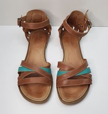 MOSHULU SIZE 6.5UK EUR40 WOMENS BROWN REAL LEATHER FLAT SLINGBACK SANDALS SHOES